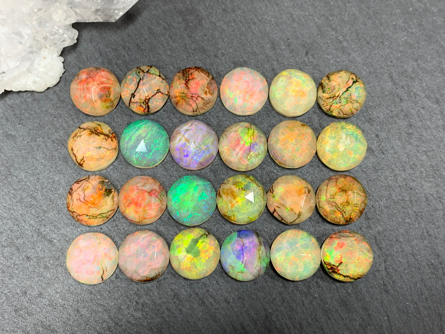 Faceted Monarch Opal round 10mm cabochons - Doublet cabochons