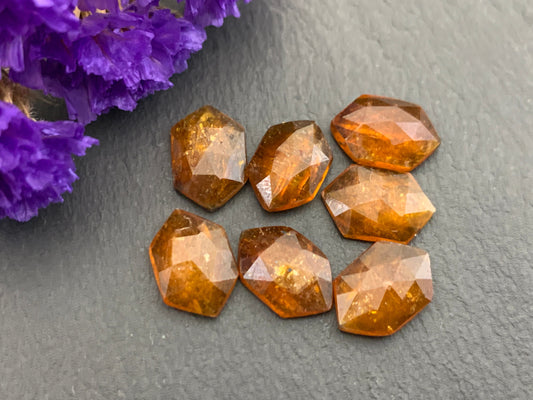Faceted orange Kyanite long hexagon 8x12mm cabochons