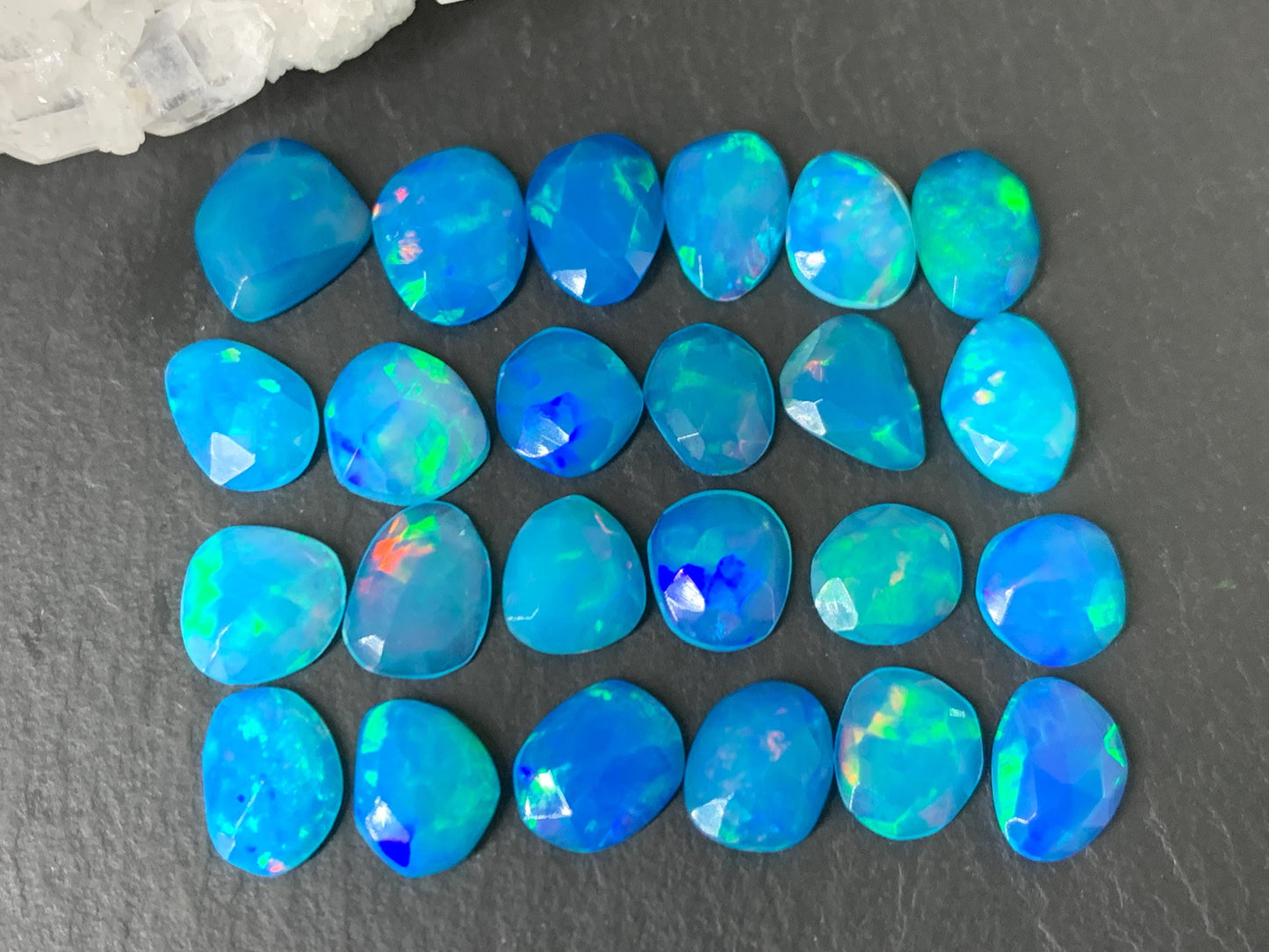 Faceted Blue Ethiopian Opal 7-9mm long cabochon