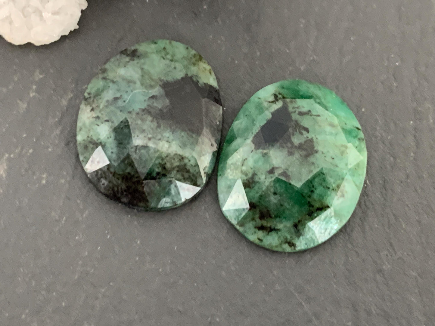 Faceted Emerald Pair 14x17x4mm cabochon
