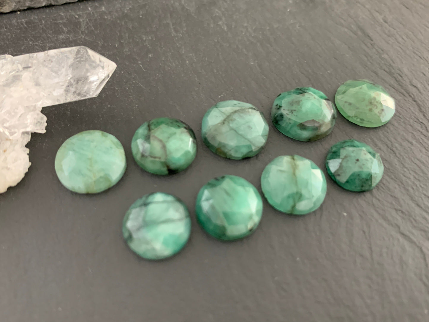 Faceted Emerald round 10-12mm cabochon