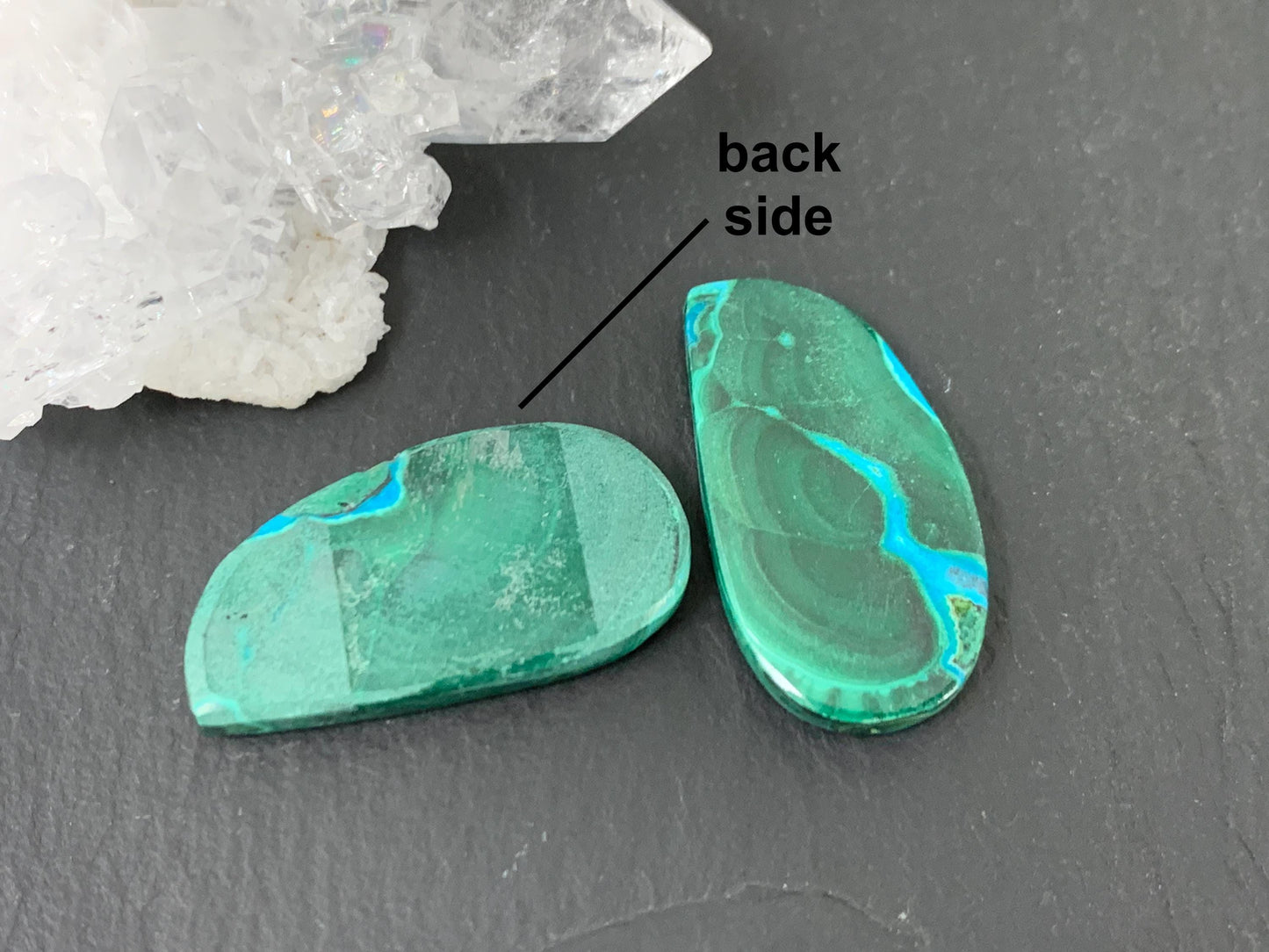 Malachite Chrysocolla free form 13x25x3.5mm cabochon pair