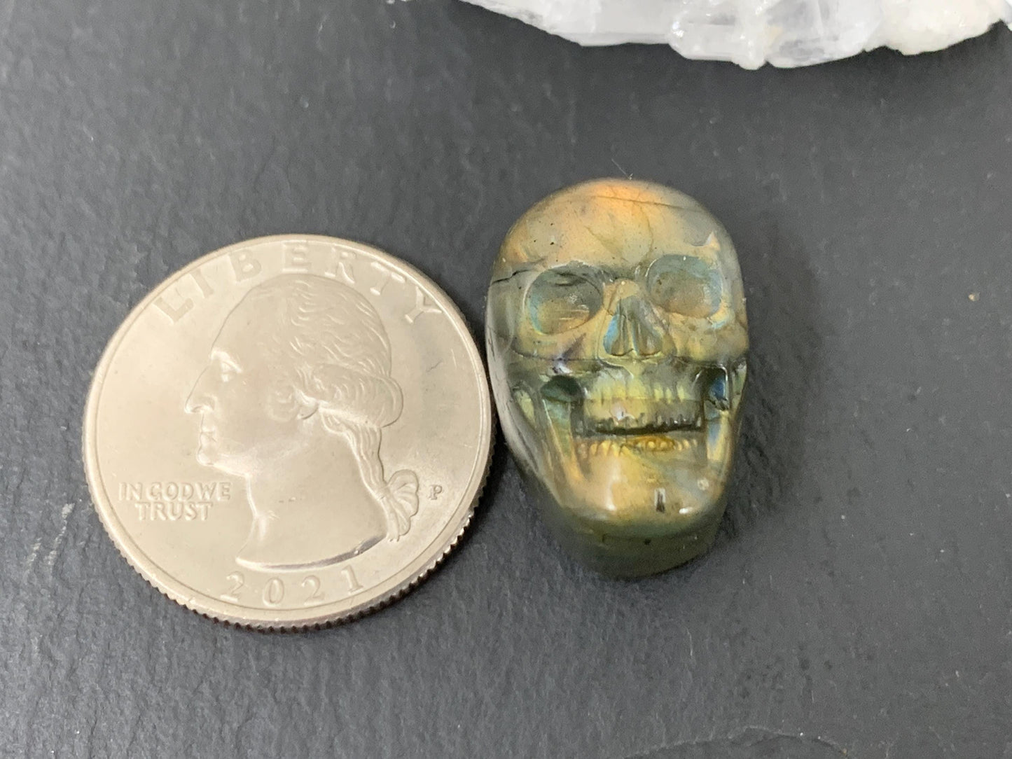 Labradorite Skull Cabochon 15x22mm – Natural Green Gemstone Flat Back Carving