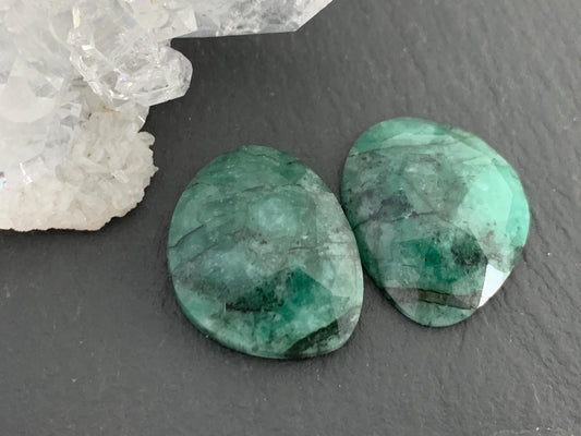Faceted Emerald Pair 14x17x4mm cabochon