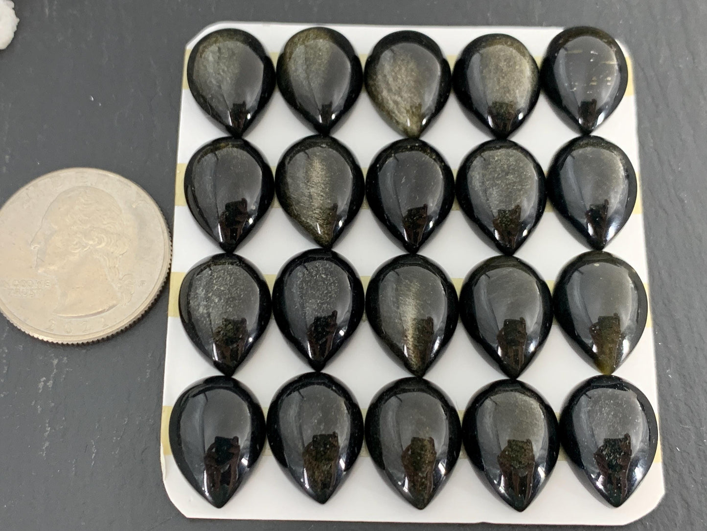 Gold Obsidian pear 12x16mm cabochon