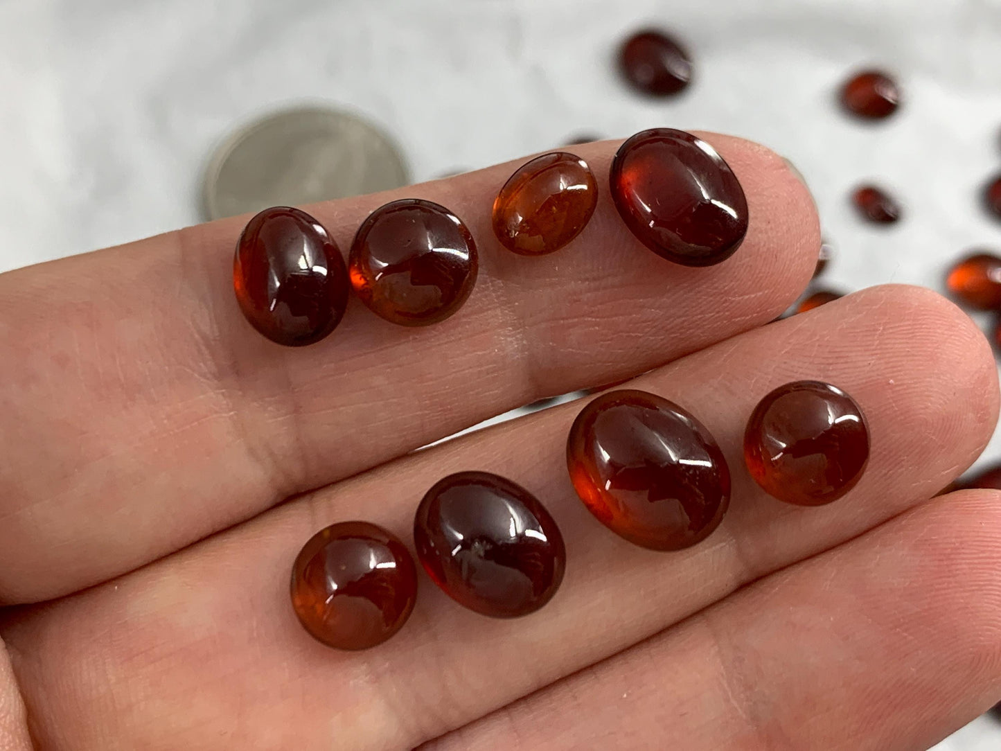 Hessonite Garnet oval, round 7-11mm long cabochon