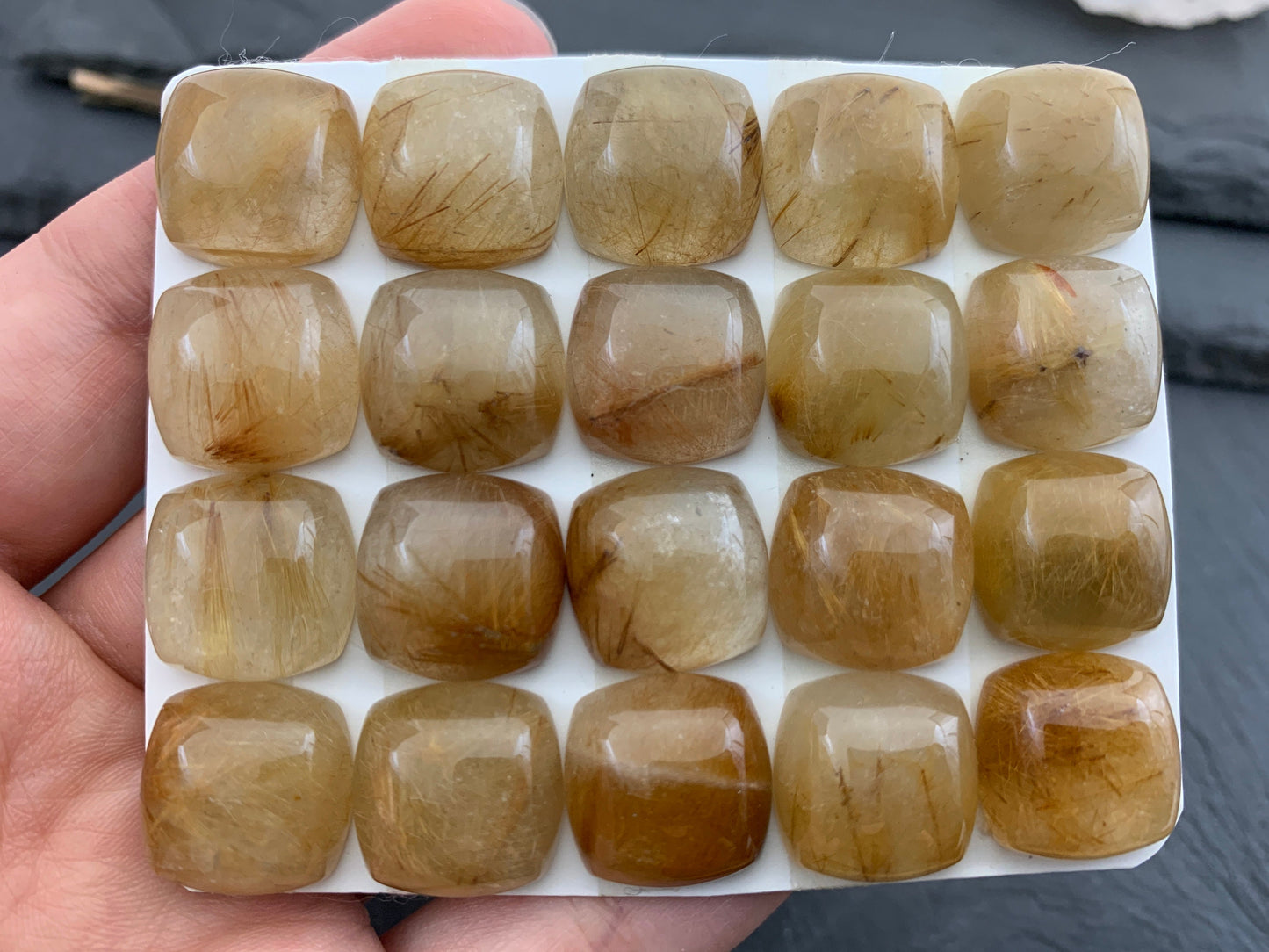 Rutilated Quartz square 15mm cabochon - Calibrated cabochons