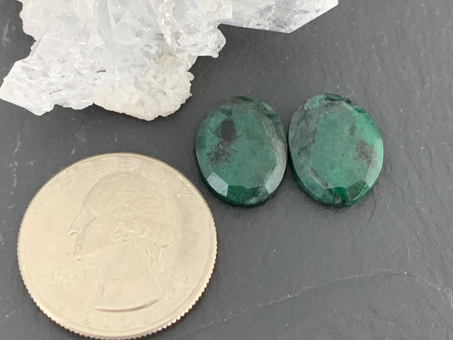 Faceted Emerald Pair 12x15x3mm cabochon
