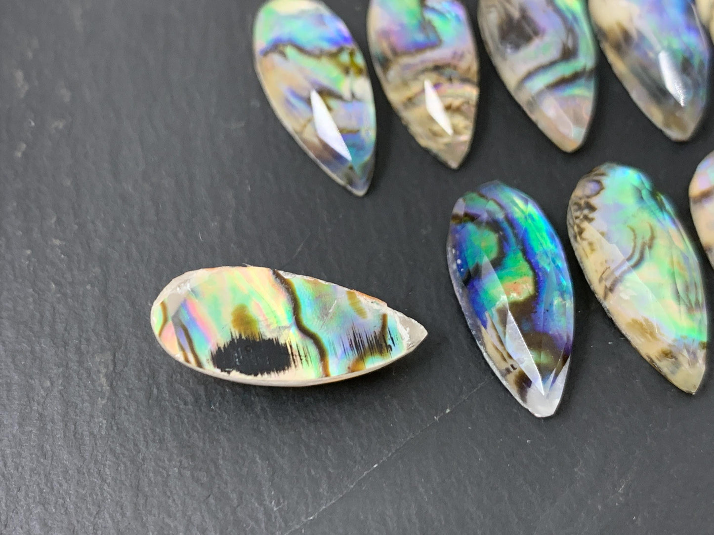 Faceted Abalone pear 8x20mm doublet cabochon
