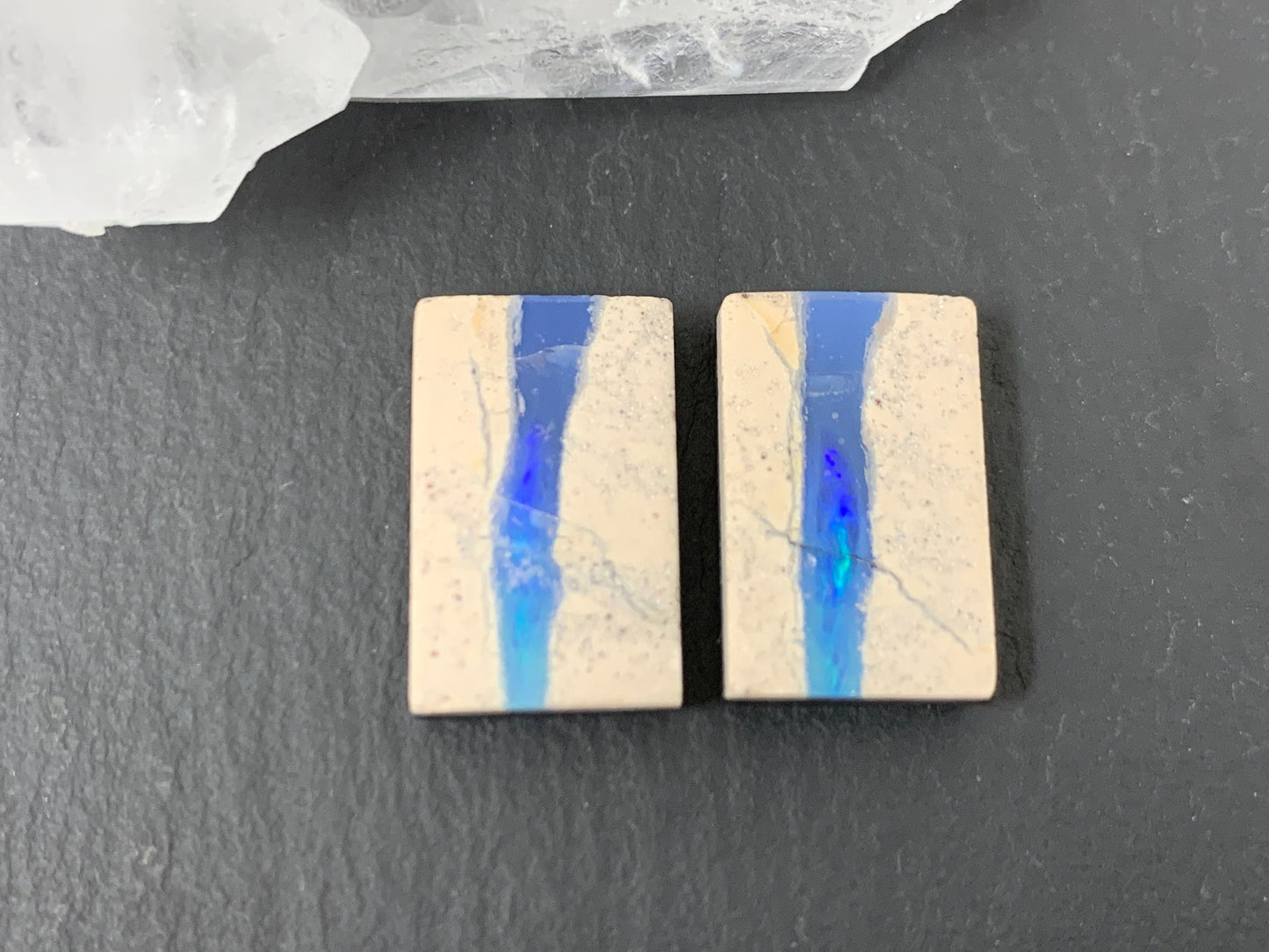 Australian Opal doublet 10x15.5x3mm pair of cabochons