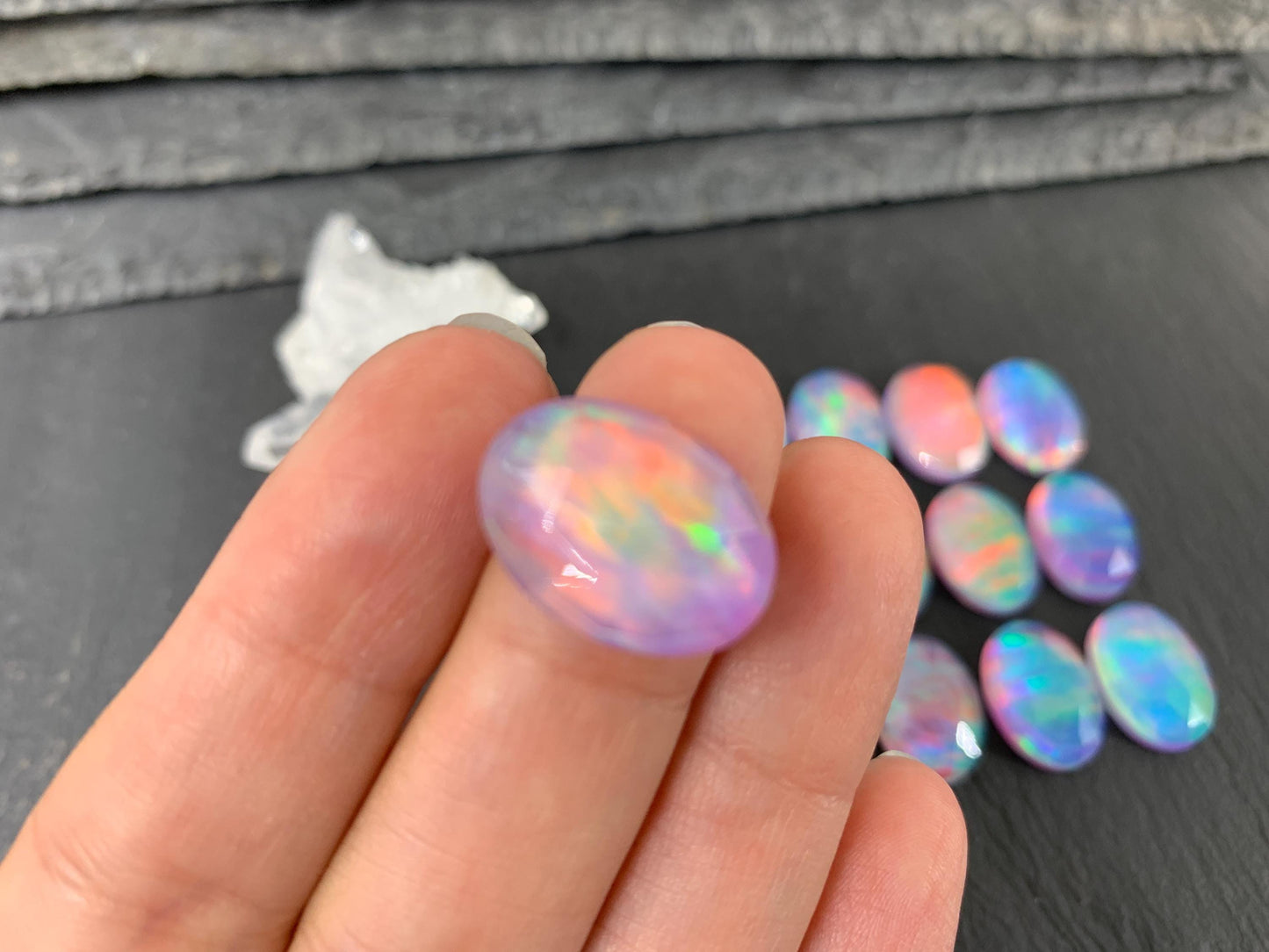 Faceted Aurora Opal Oval Doublet Stone - 13x18mm Rose Cut Gemstone Cabochon