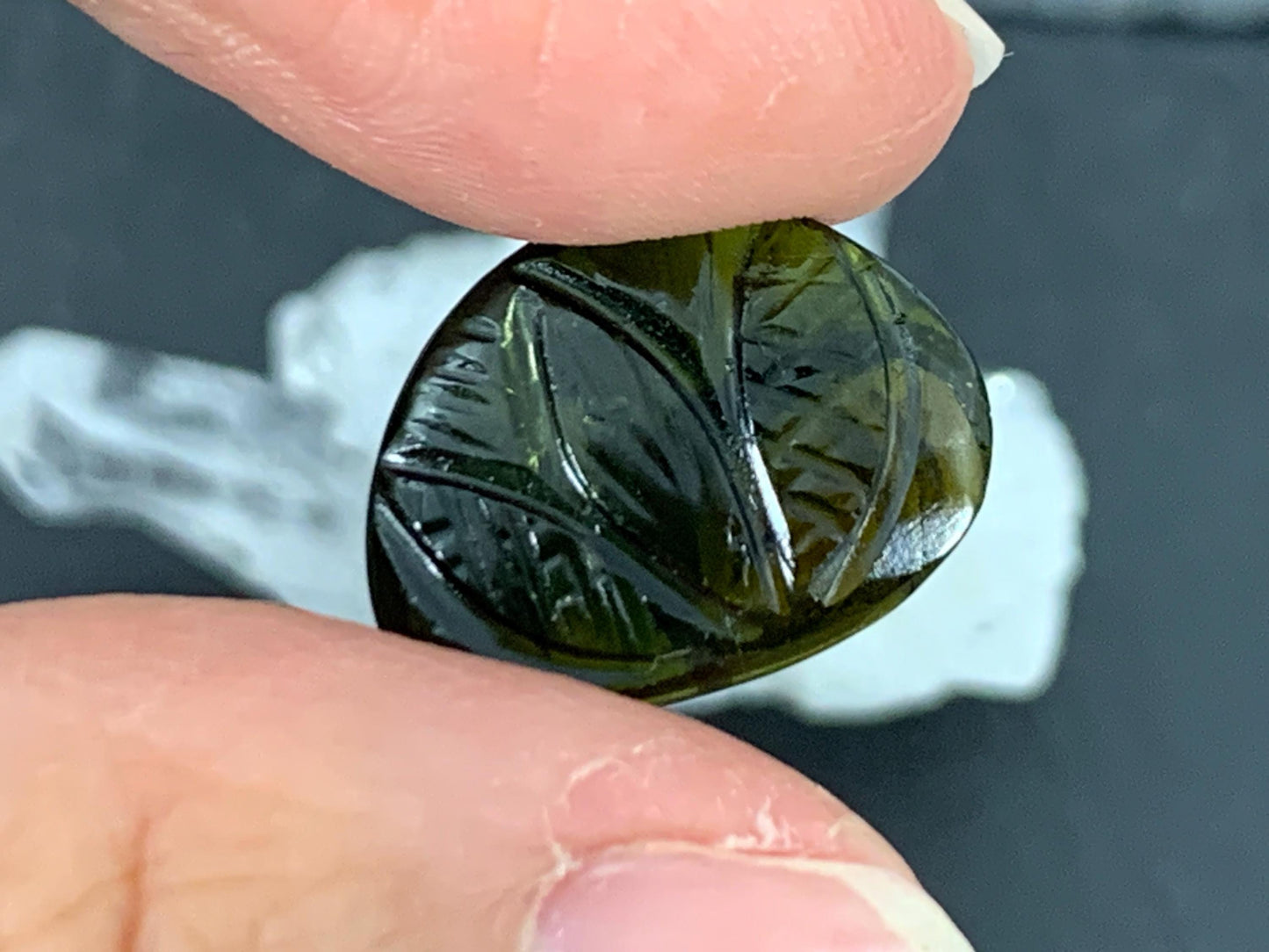 Carved Tourmaline 17x13x2.5mm cabochon