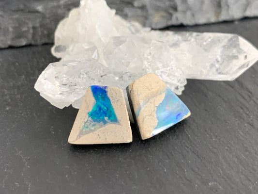 Australian Opal doublet 11x13x3mm pair of cabochons