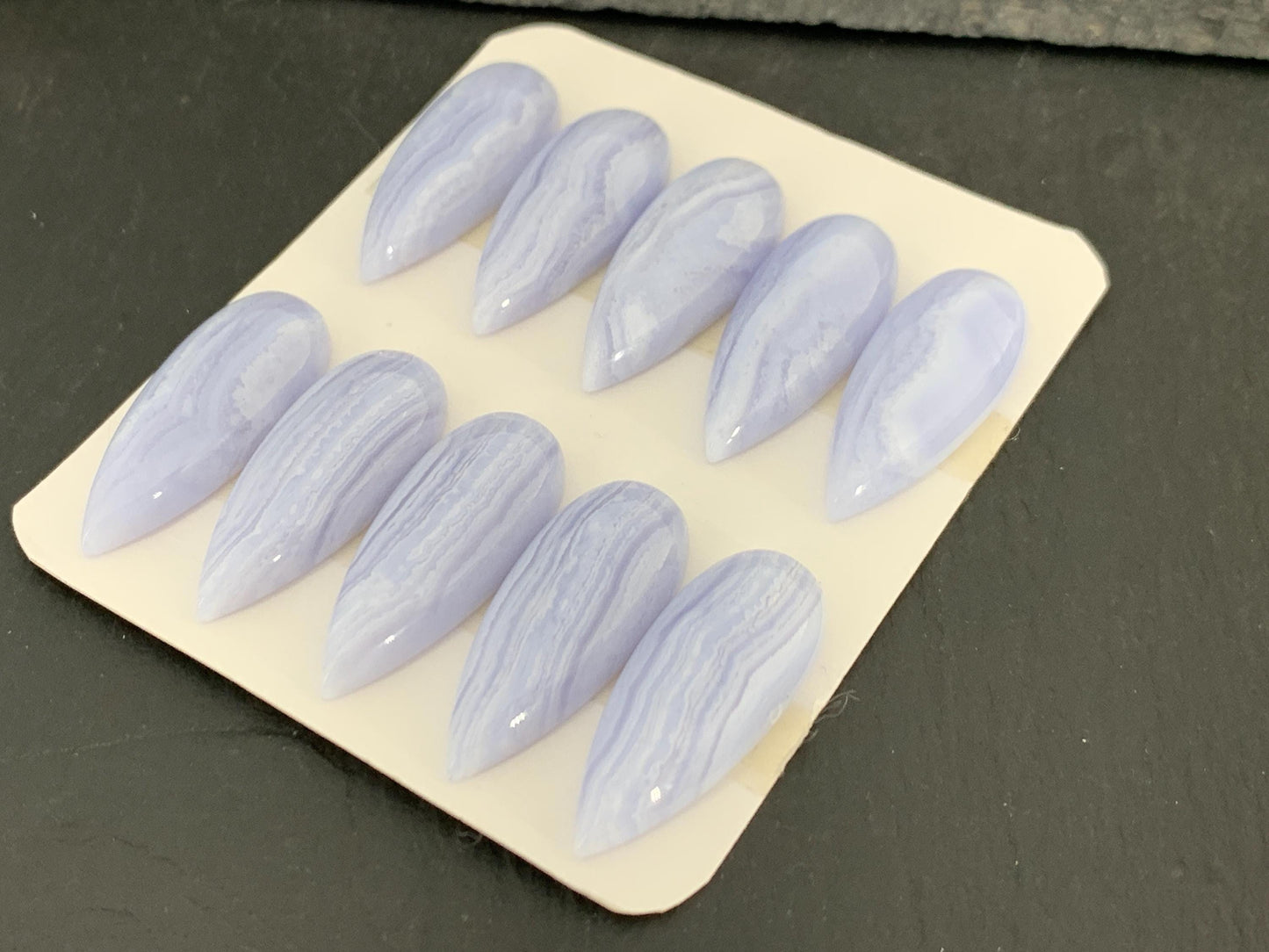 Blue Lace Agate Pear 12x30mm Cabochon: Calibrated Gemstone