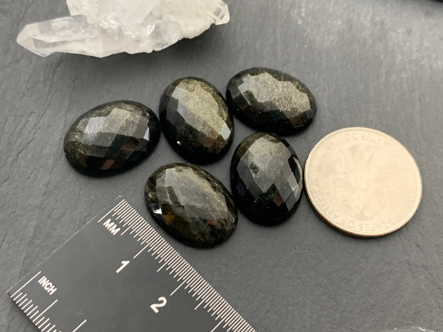 Faceted Gold Obsidian oval 15x20mm cabochon - Calibrated cabochons