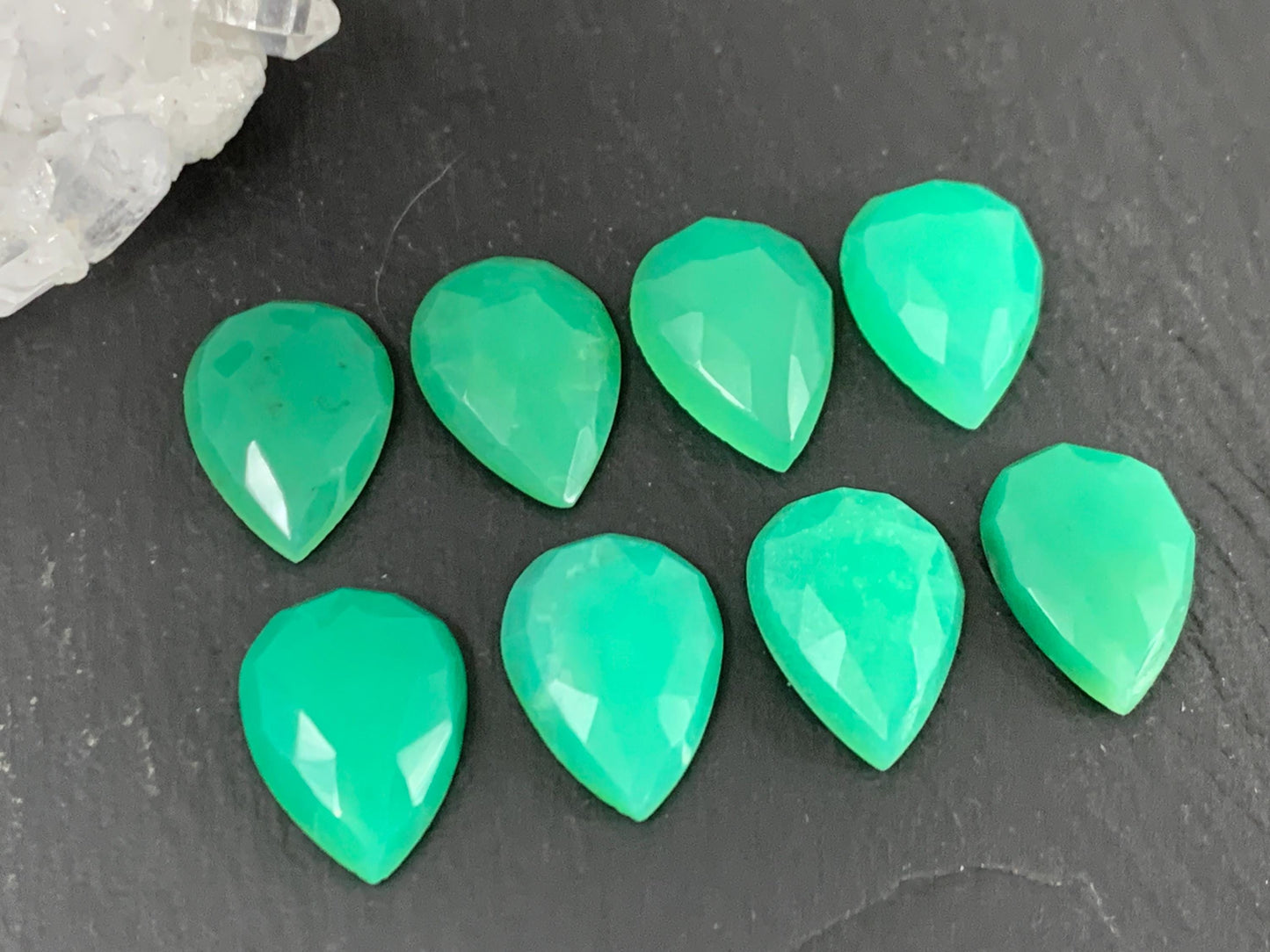 Faceted Chrysoprase Cabochon - 10x14mm Pear Shaped Gemstone for Jewelry Making