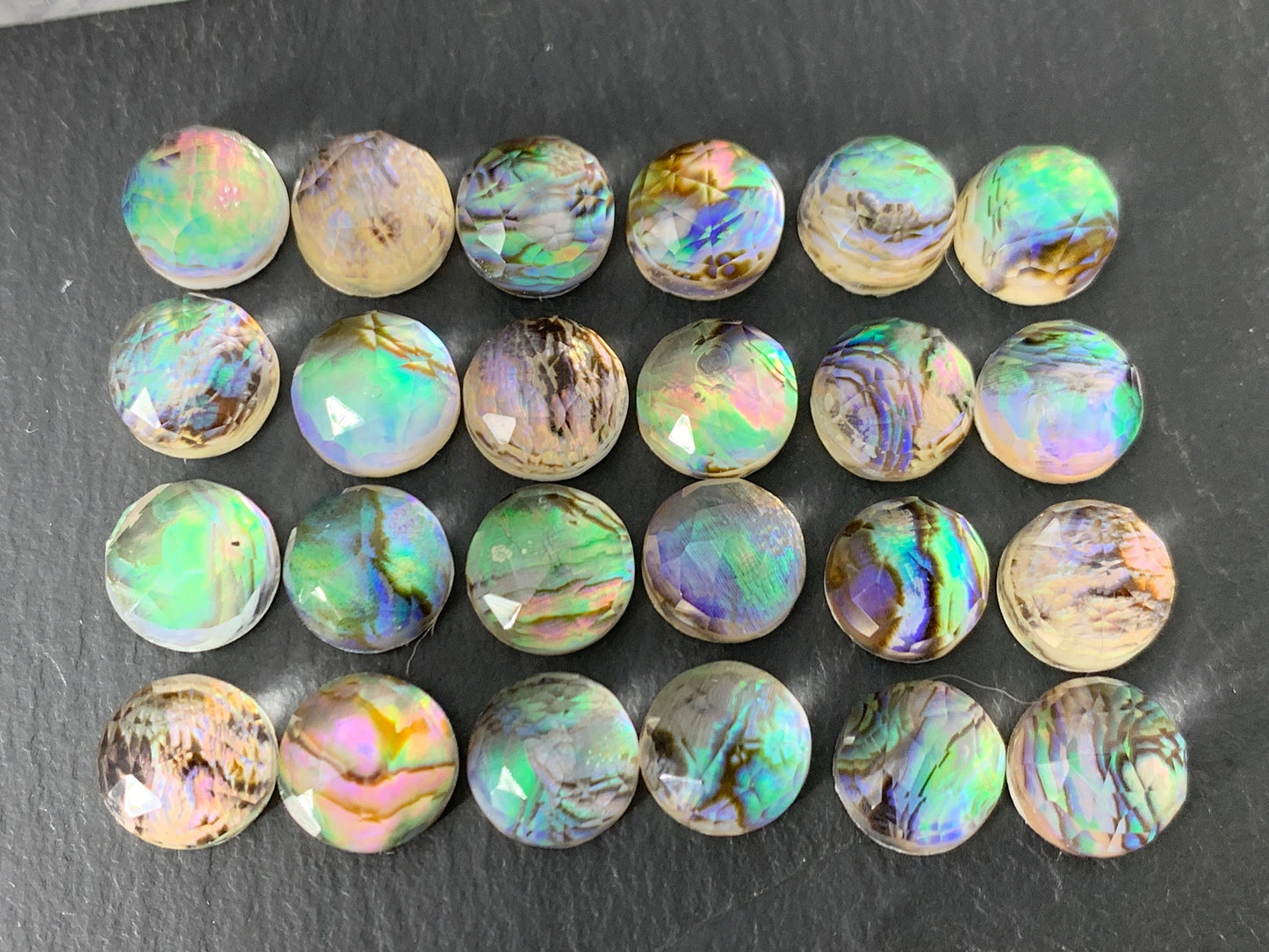 Faceted Abalone round 10mm doublet cabochon