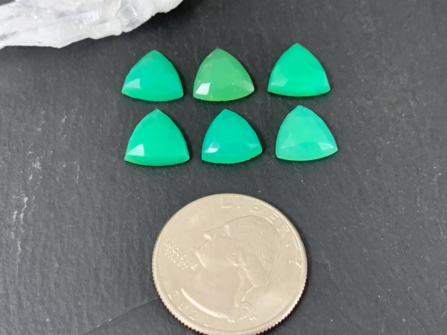 Chrysoprase Triangle Cabochon – 10mm Faceted Top Gem, Natural Green Gemstone