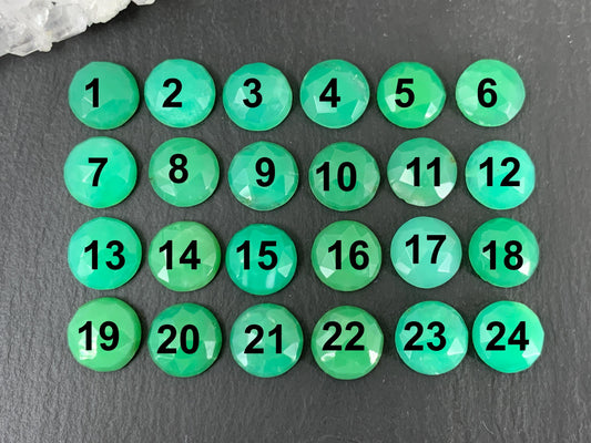 Faceted Chrysoprase Cabochon – 10mm Round Green Gemstone for Jewelry Making