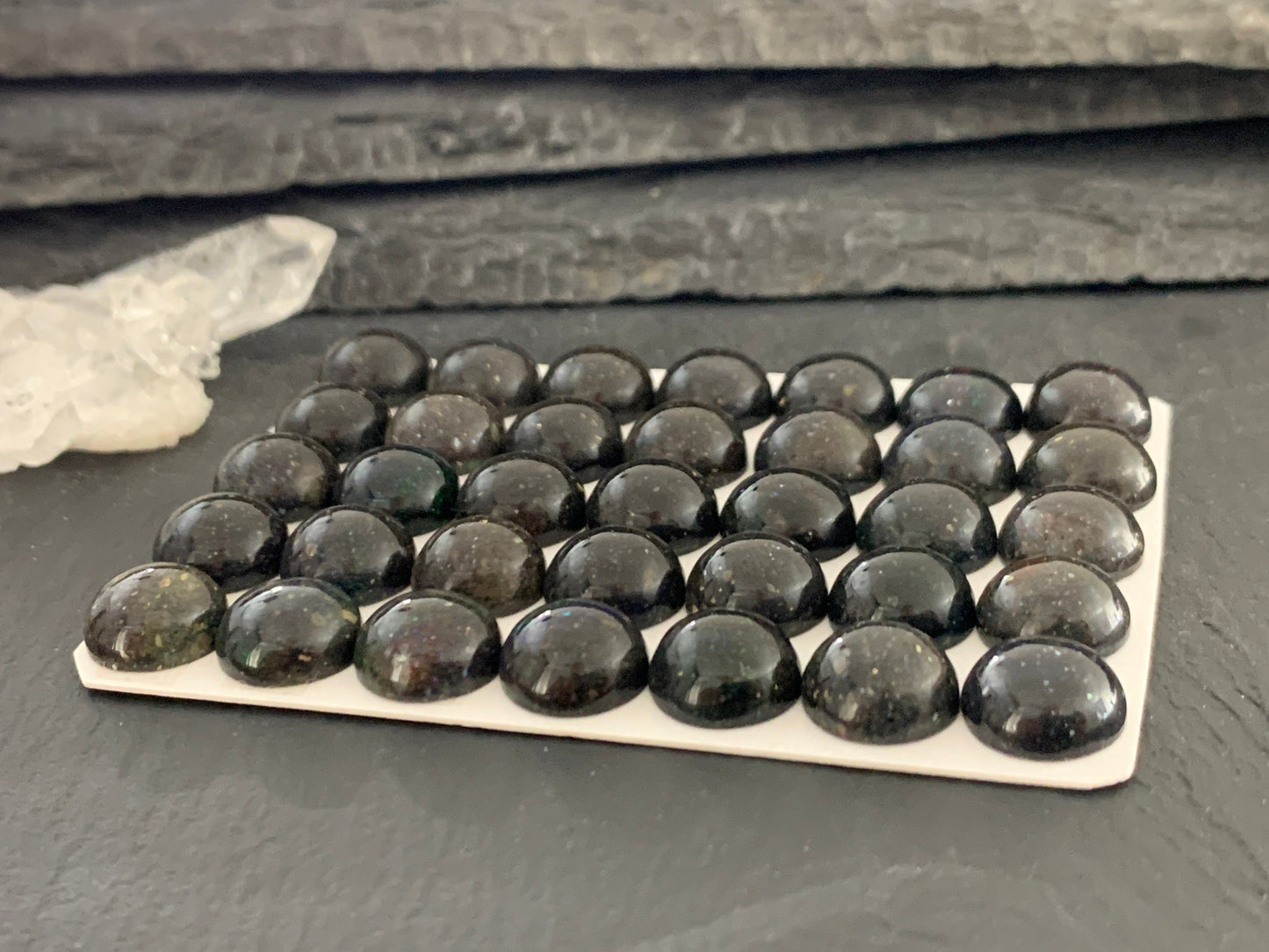 Black Andamooka Opal round 10mm cabochon - Matrix Australian Opal
