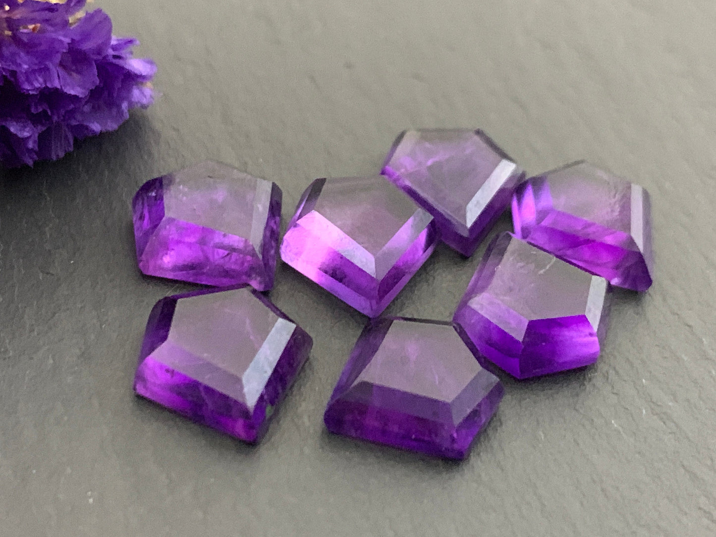 Faceted Amethyst diamond 12x12mm cabochon