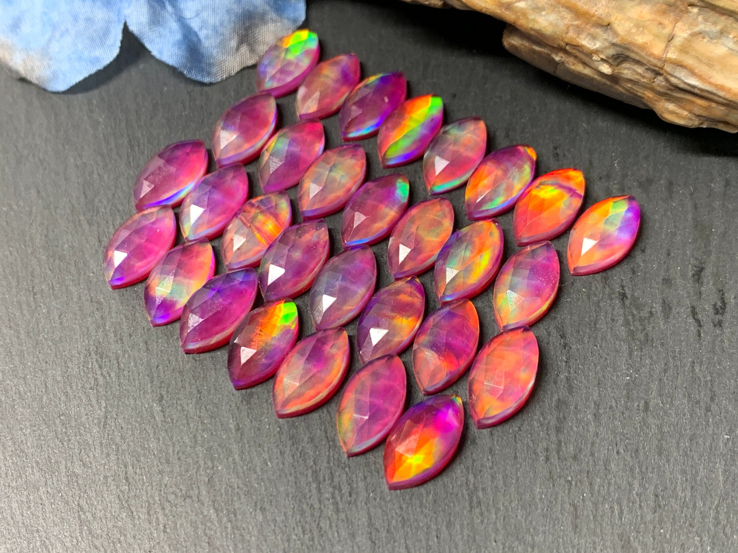 Faceted Aurora Opal marquise 8x16mm cabochon - Doublet cabochons