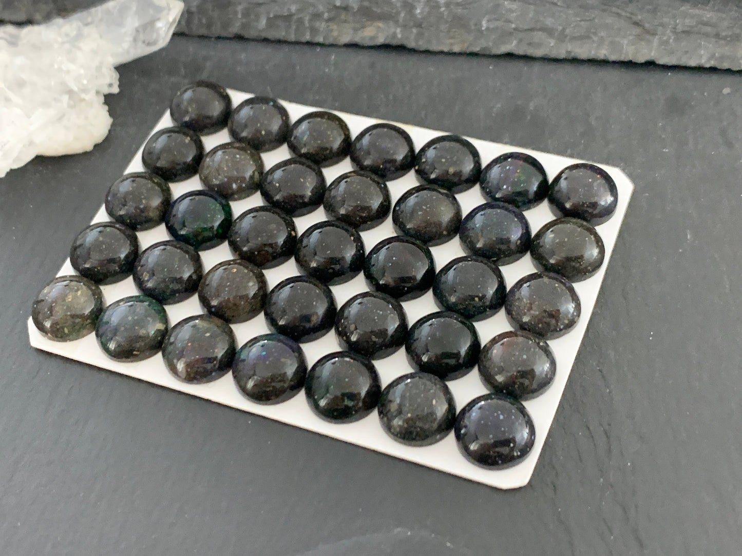 Black Andamooka Opal round 10mm cabochon - Matrix Australian Opal