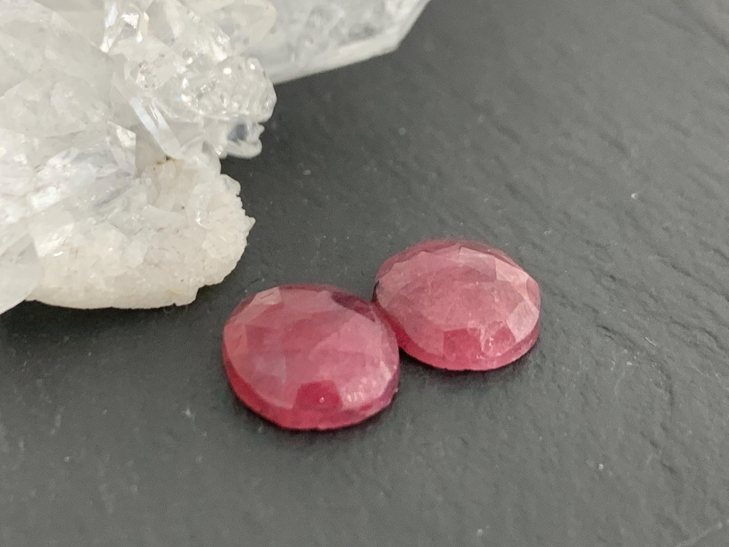 Faceted Ruby pair 8x9x3mm cabochon