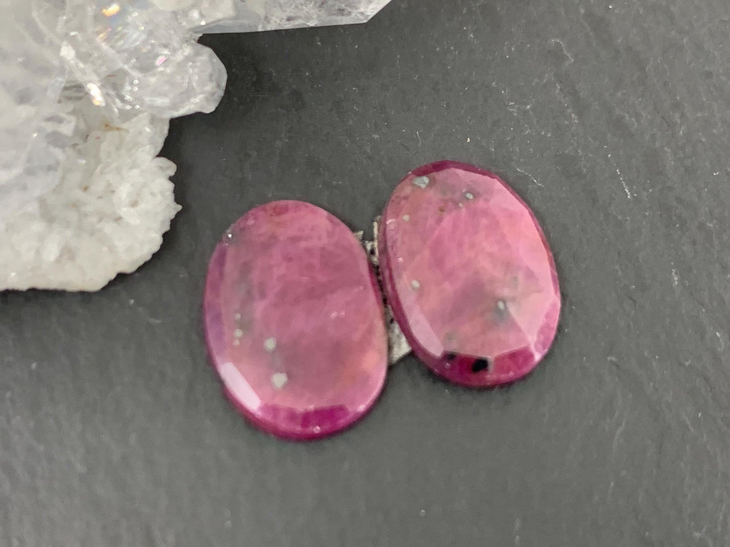 Faceted Ruby pair 10x13x3mm cabochon