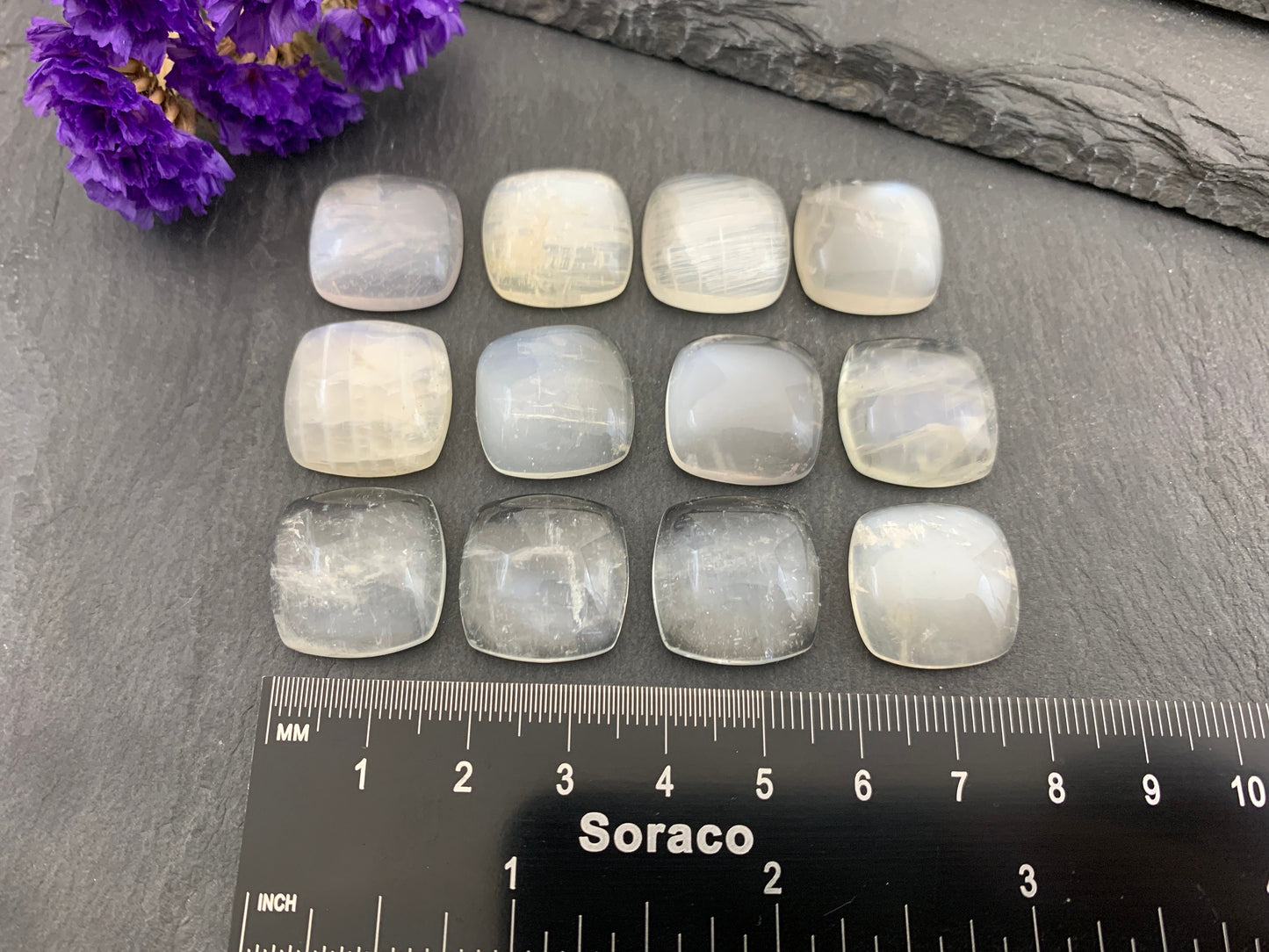White Moonstone Square Cushion 18mm Cabochon – Calibrated Gemstone Cabochon