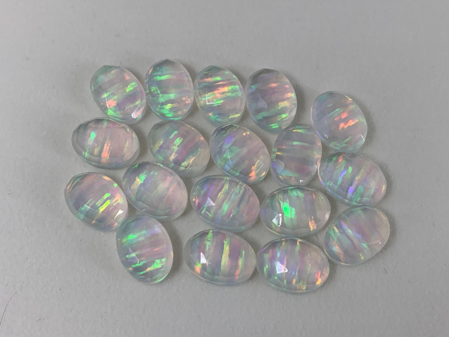 Faceted Aurora Opal Oval 10x14mm Doublet Cabochon – Colorful Synthetic Gemstone