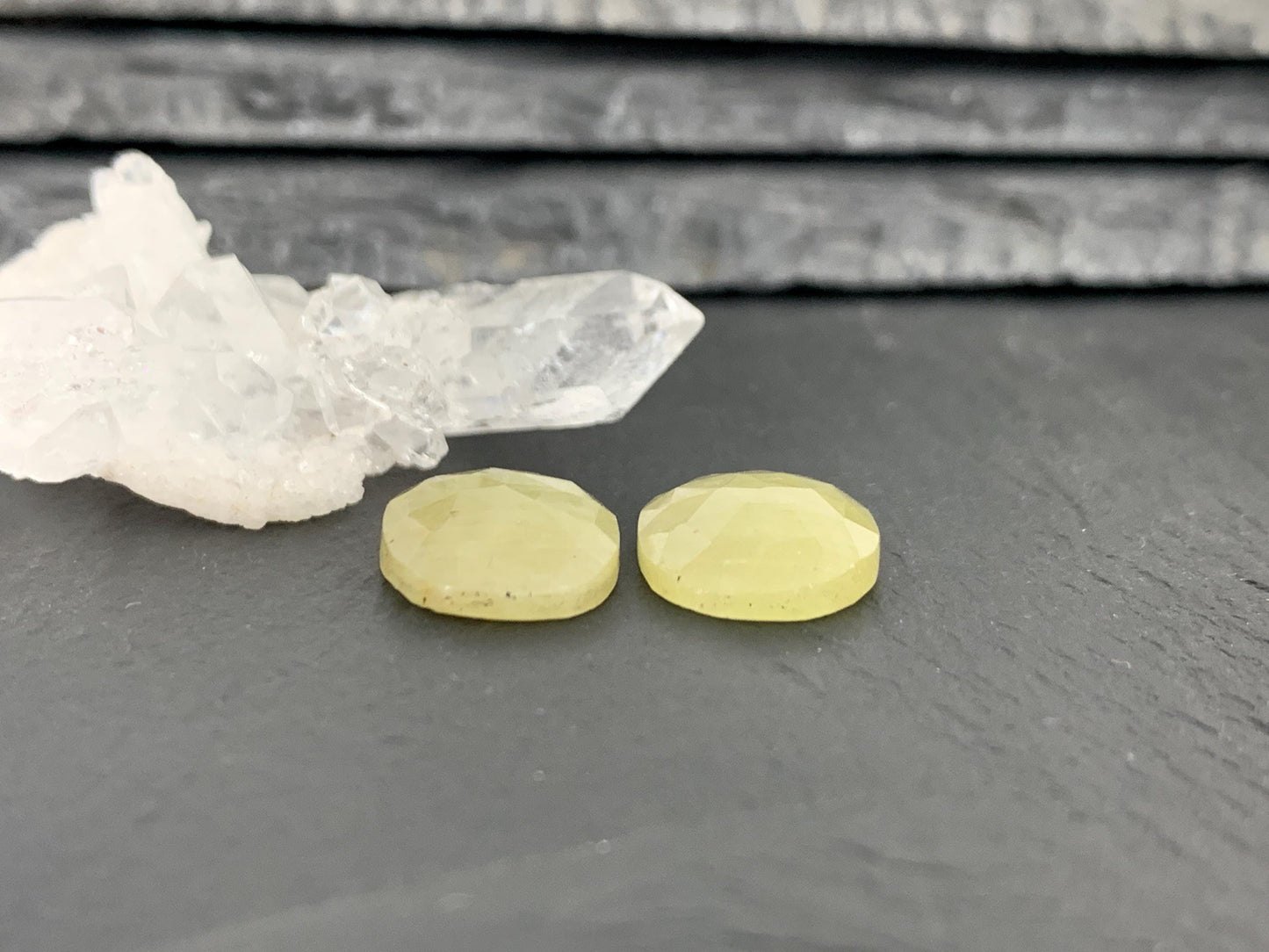 Faceted Yellow Sapphire pair 12x16x4mm cabochon