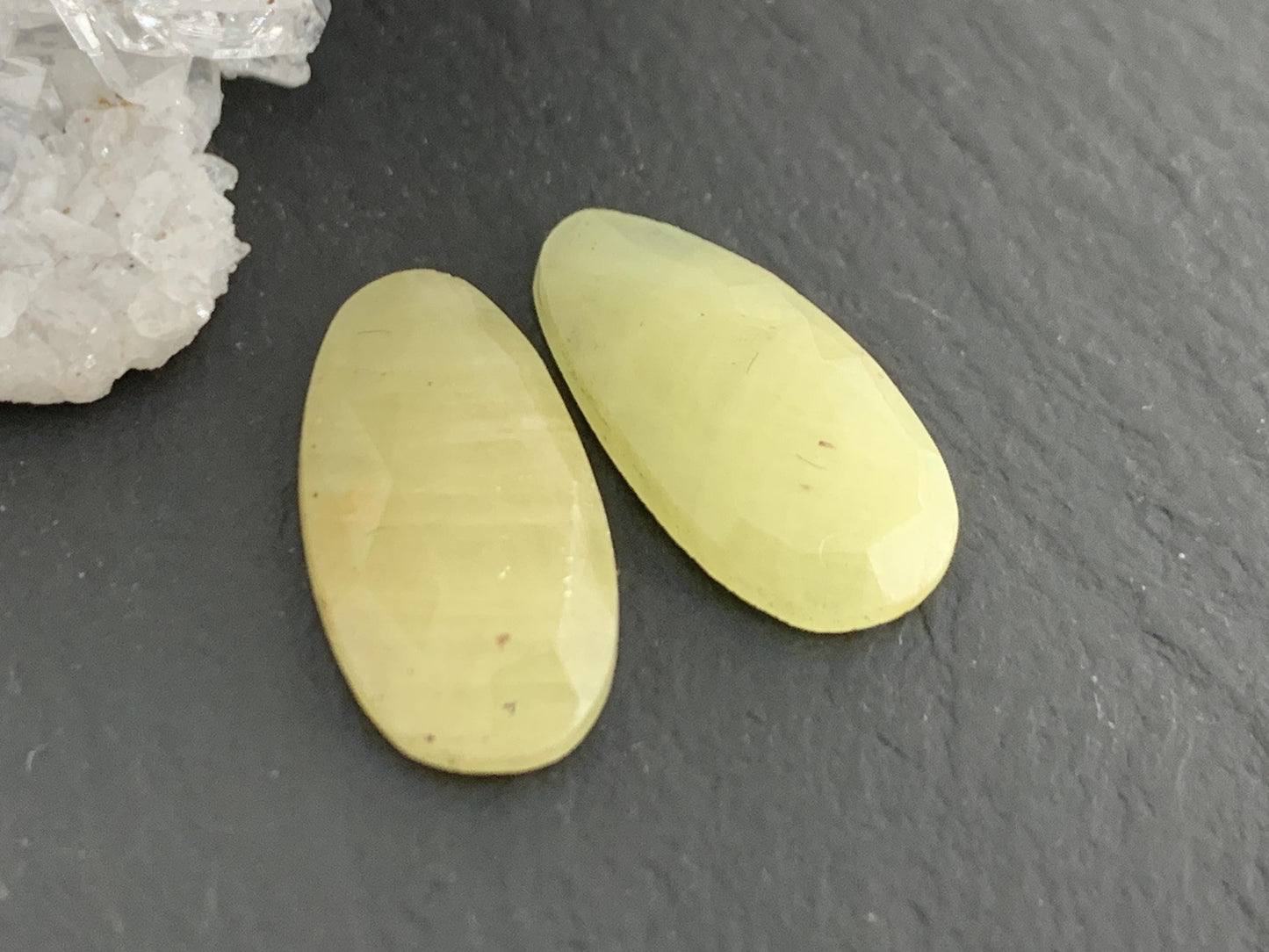 Faceted Yellow Sapphire pair 8x16x3mm cabochon