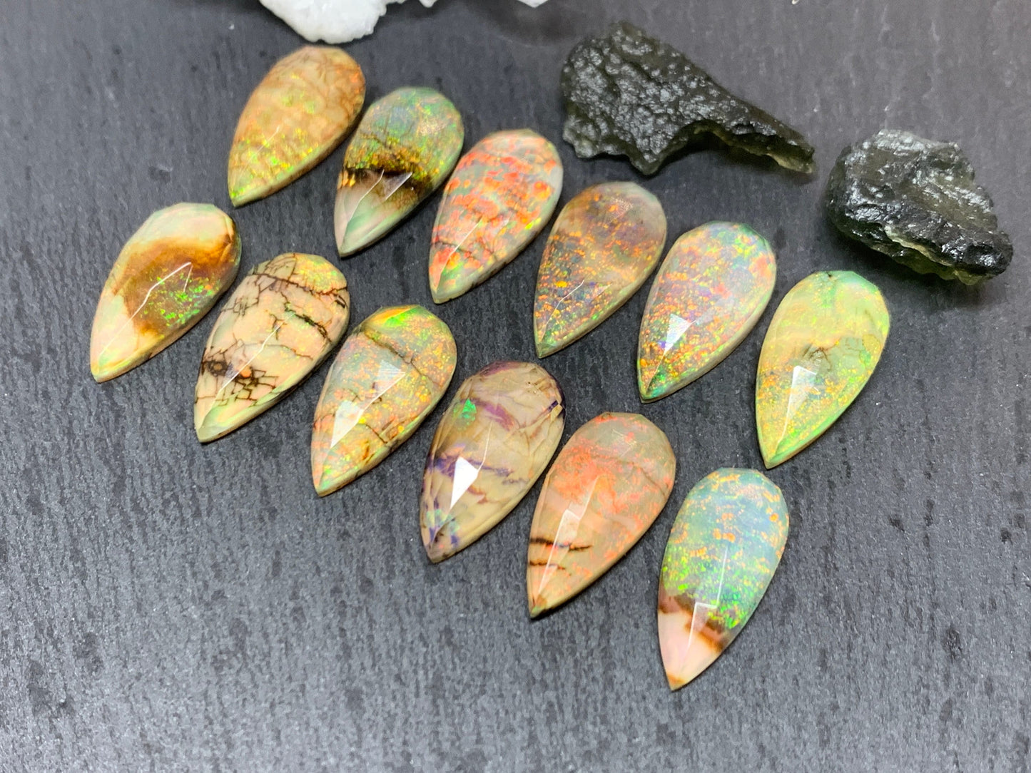 Faceted Monarch Opal pear 10x20mm doublet cabochons - Doublet cabochons