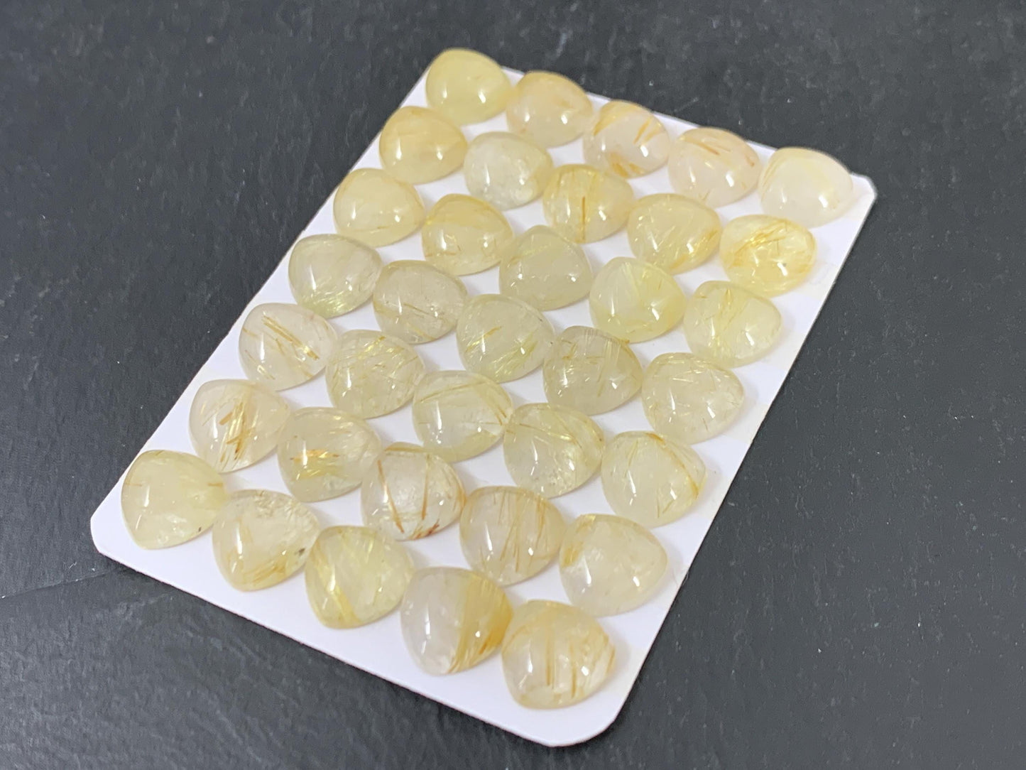 Gold Rutilated Quartz Triangle Cabochon 10x10mm - Calibrated Cut Gem, Unique Jewelry Supply