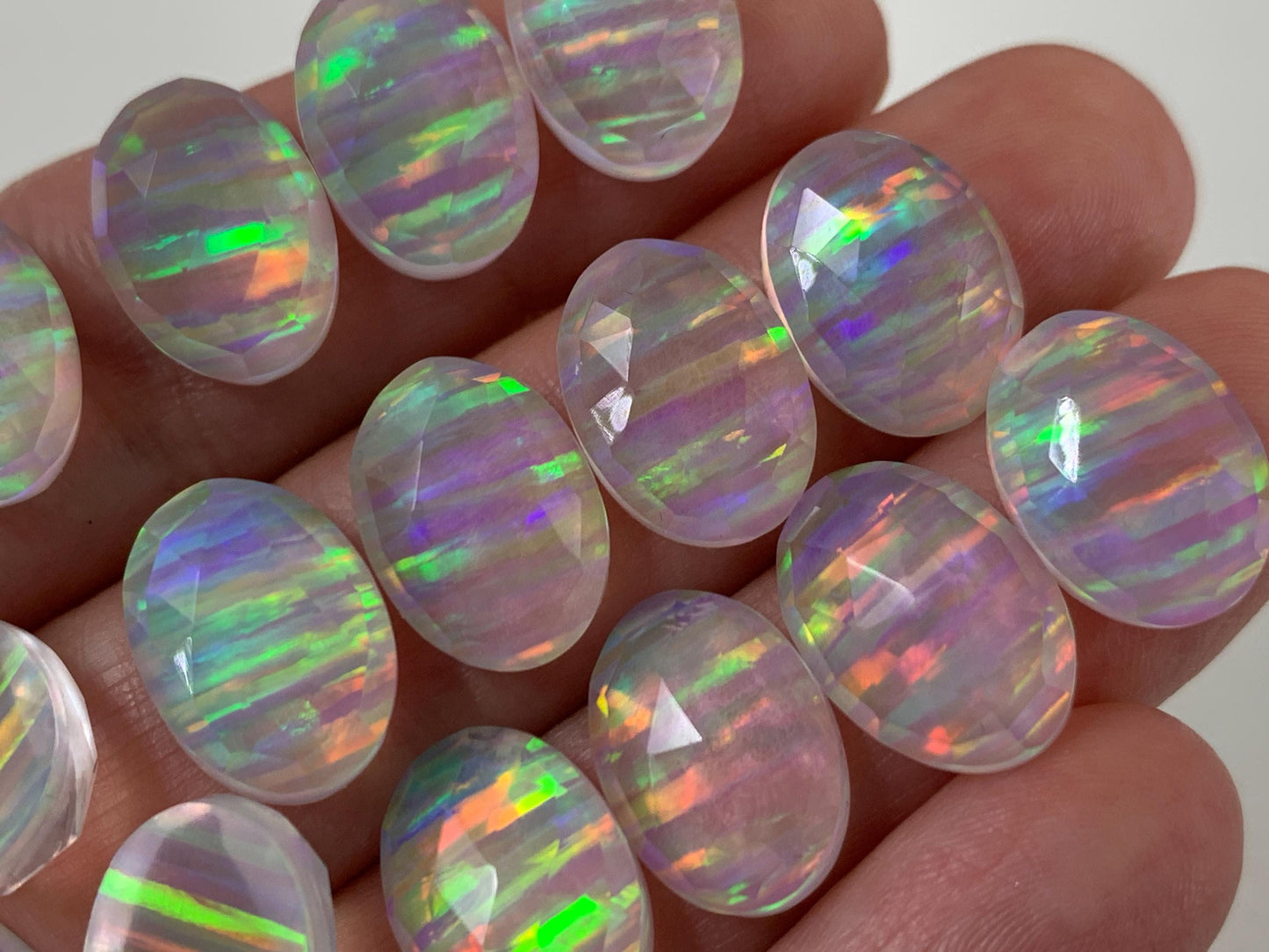 Faceted Aurora Opal Oval 10x14mm Doublet Cabochon – Colorful Synthetic Gemstone