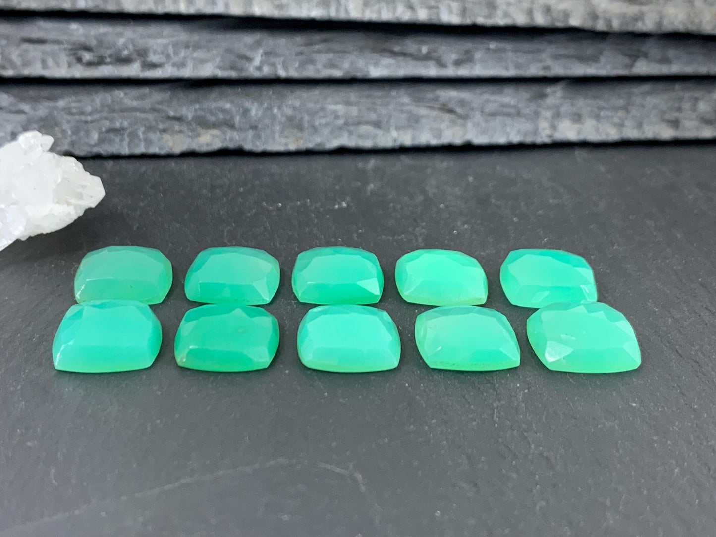 Faceted Chrysoprase Cabochon - 12mm Square Green Gemstone for Jewelry Making