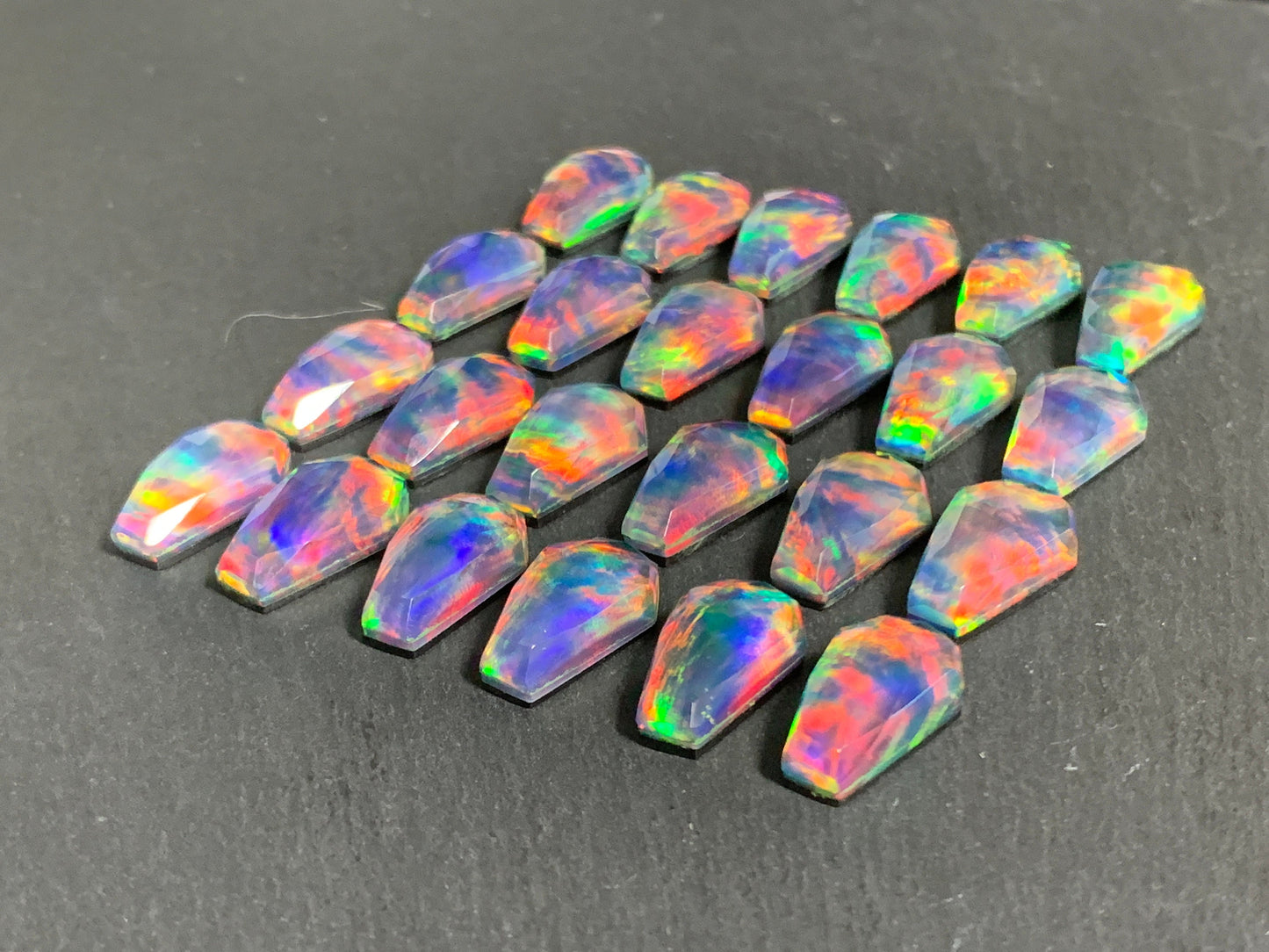 Faceted Aurora Opal coffin 10x16mm cabochon - Doublet cabochons