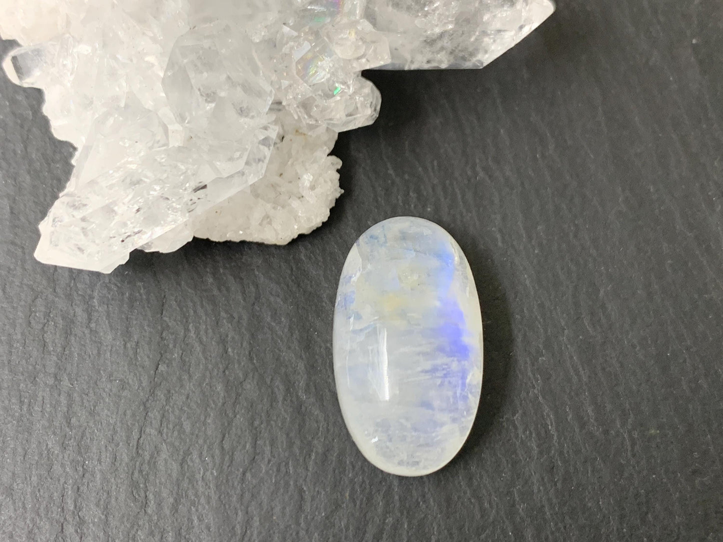 Rainbow Moonstone 20x11x7mm cabochon