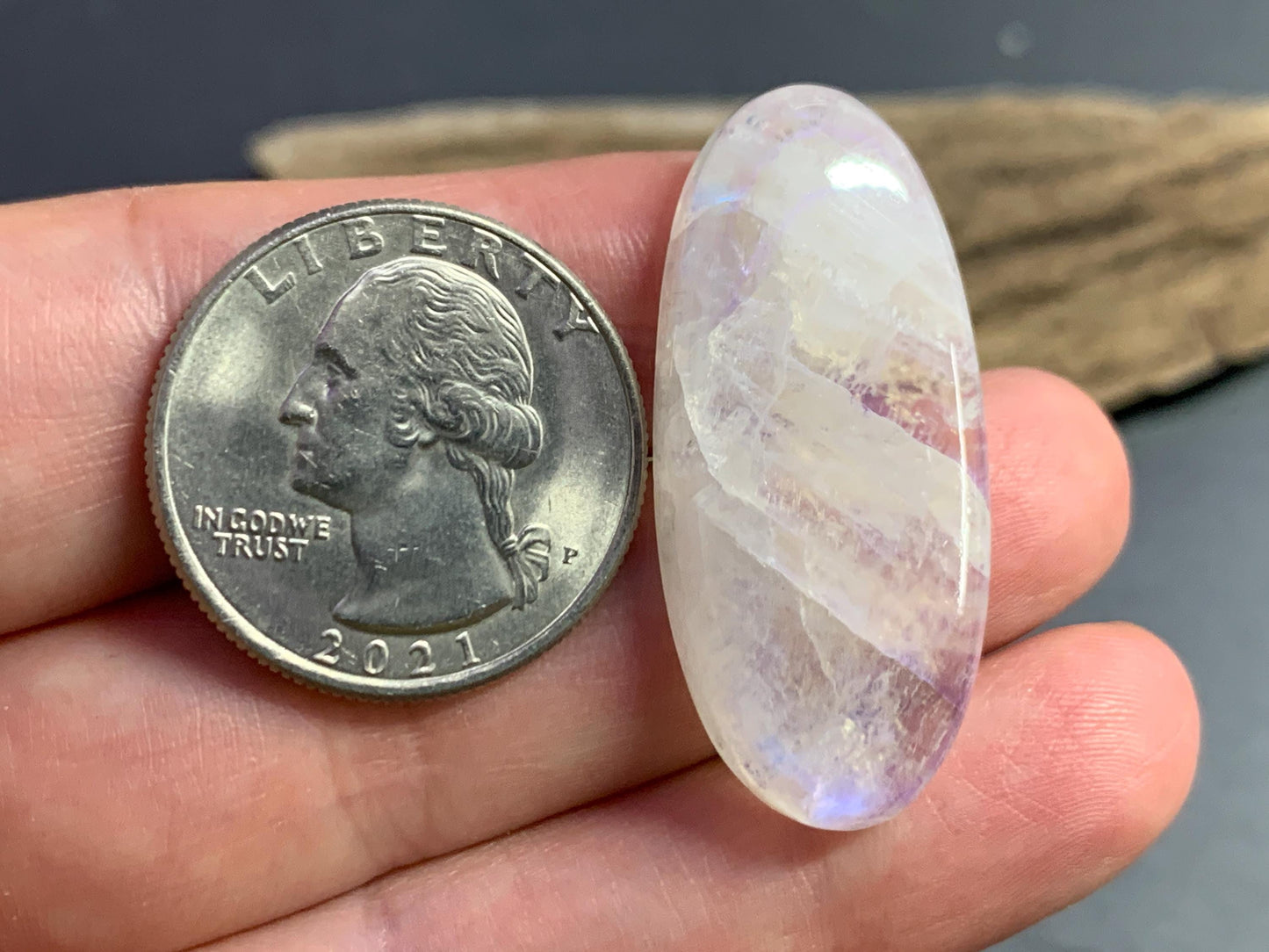Rainbow Moonstone oval 37x17x7mm cabochon