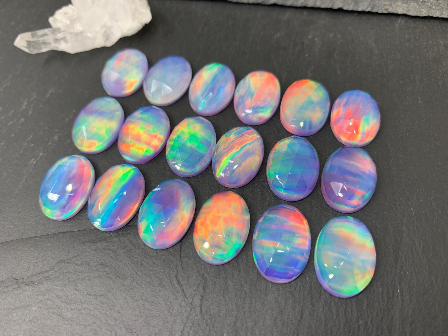Faceted Aurora Opal Oval Doublet Stone - 13x18mm Rose Cut Gemstone Cabochon