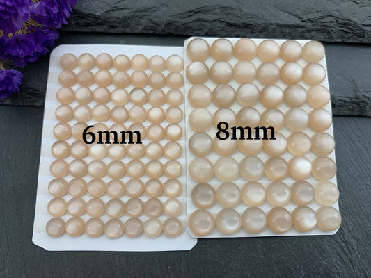 Peach Moonstone round 6 & 8mm Cabochon - Calibrated cabochons