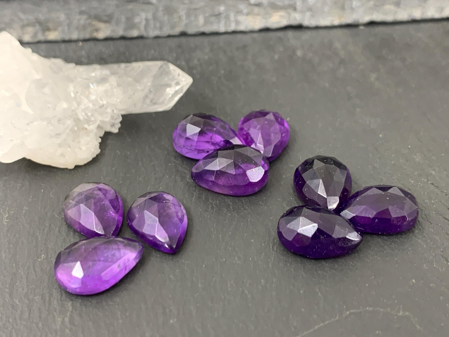 Faceted Amethyst pear 10x14mm cabochon