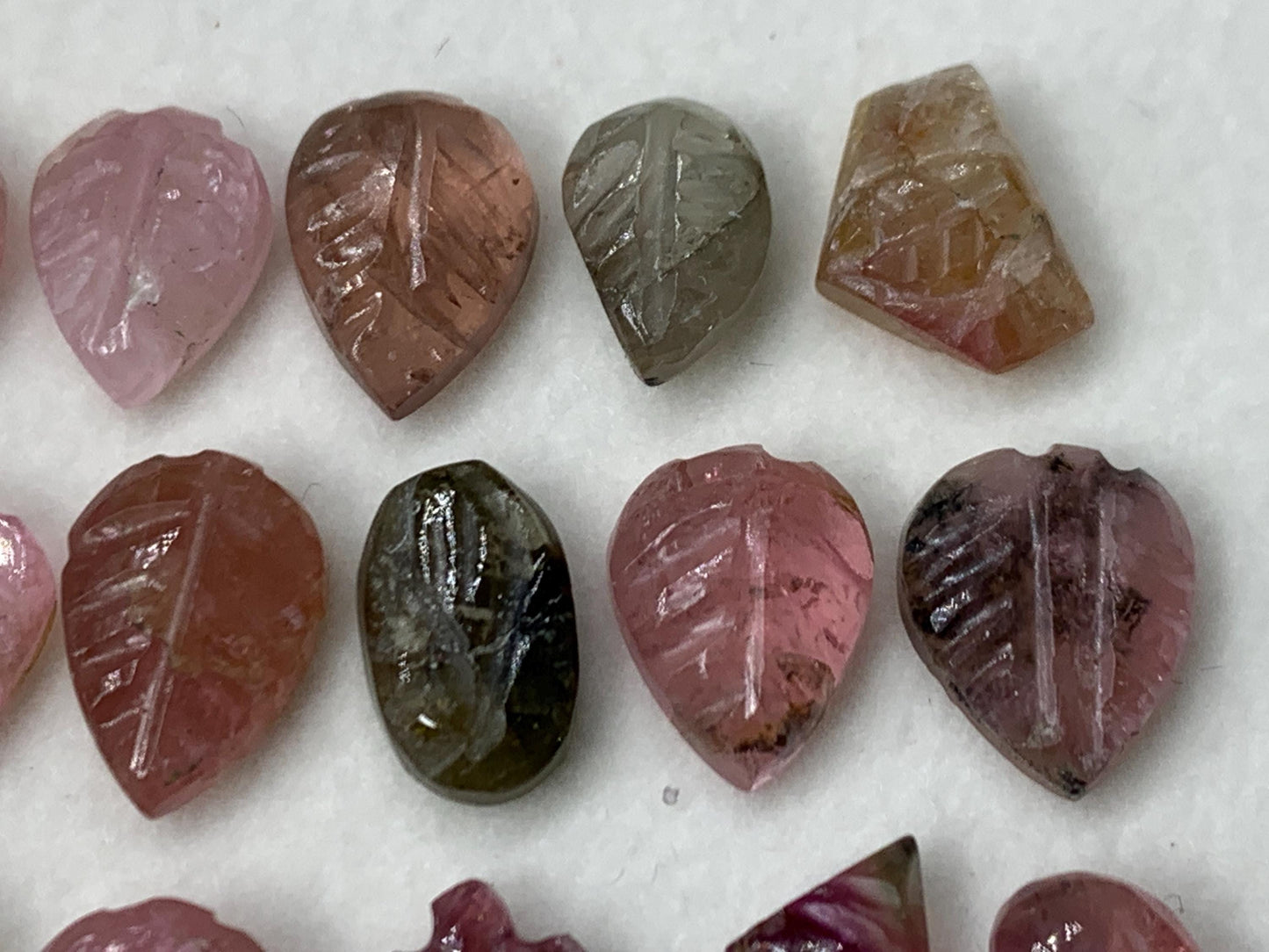 Discounted damaged carved Watermelon Tourmaline 7-10mm long cabochon