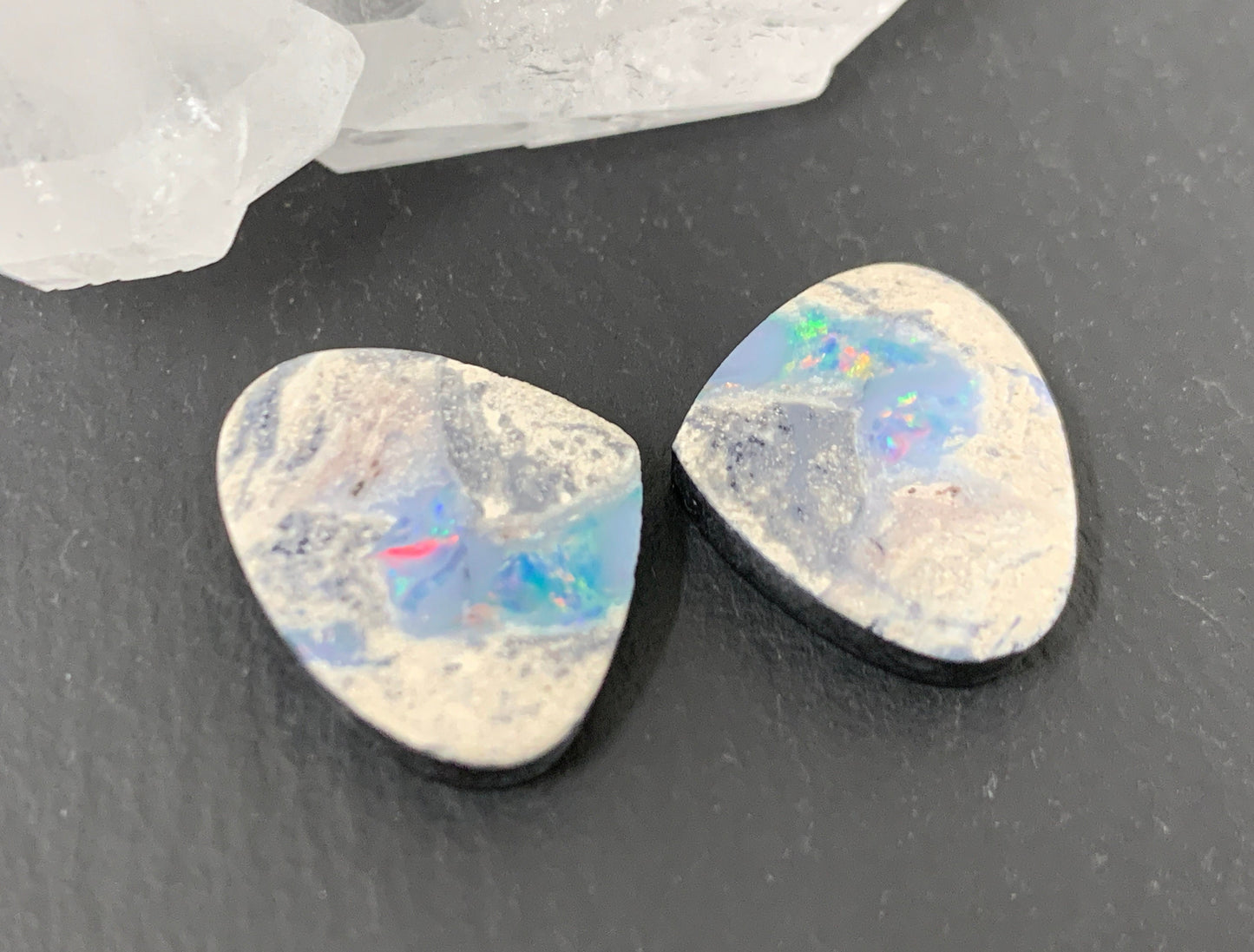 Australian Opal doublet 14x17x3mm pair of cabochons