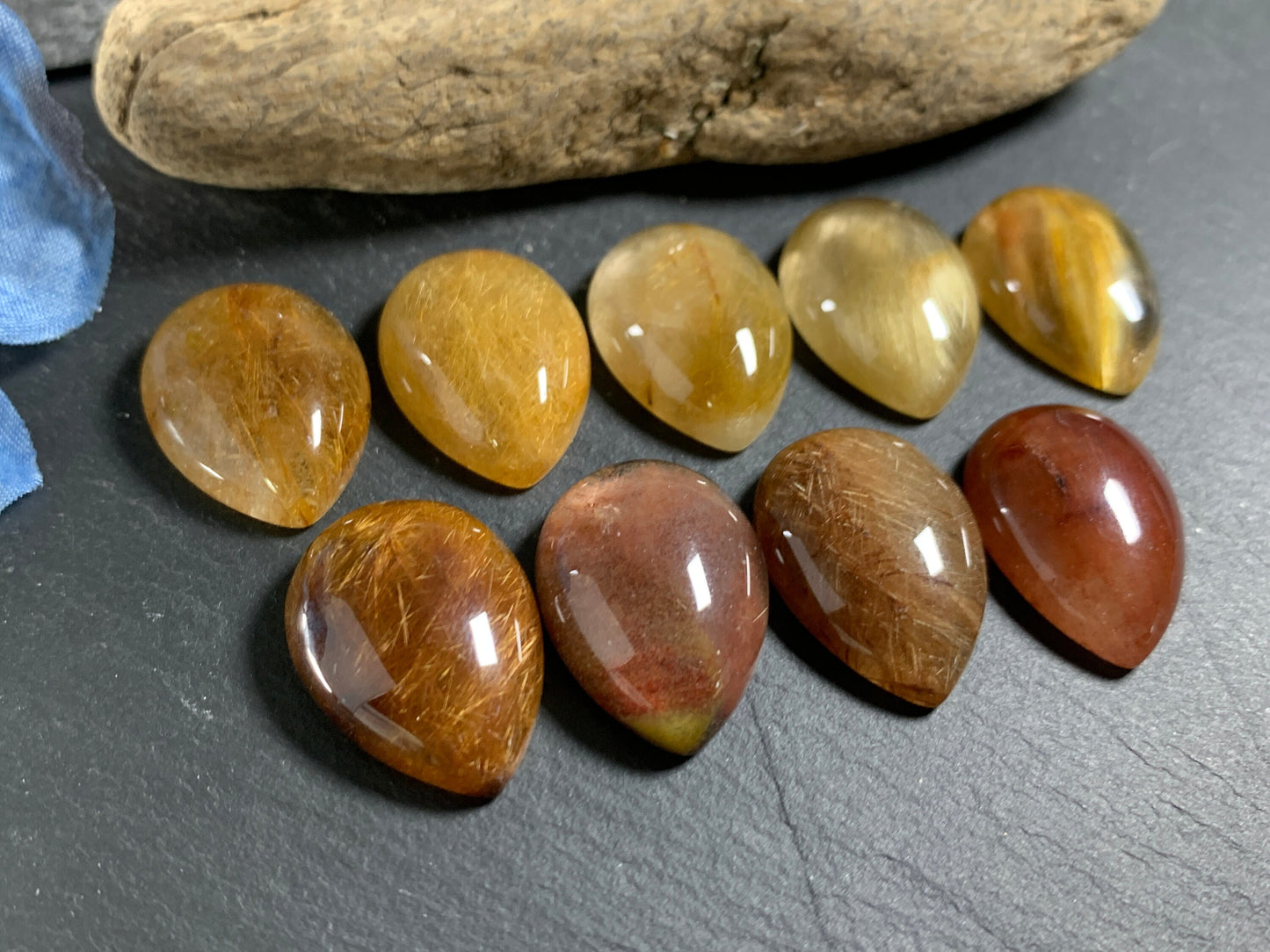 Rutilated Quartz pear 18x25mm Cabochon - Calibrated cabochons
