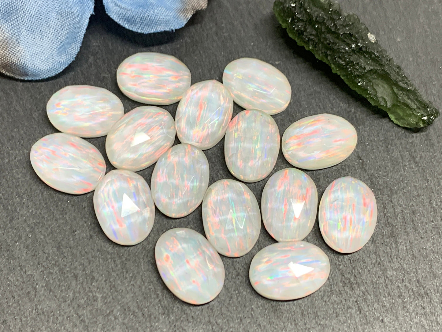 Faceted Aurora Opal oval 10x14mm cabochons - Doublet cabochons