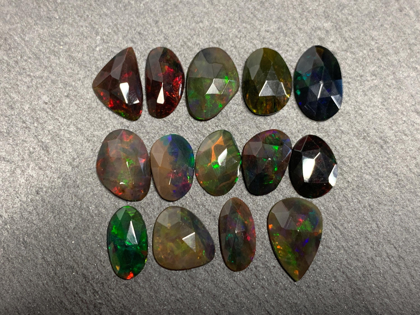 Faceted Black Ethiopian Opal 9-12mm long cabochon