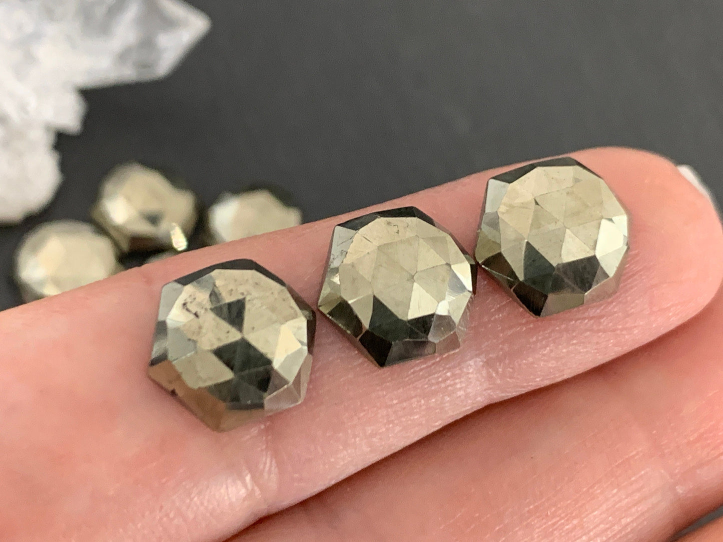 Faceted Pyrite hexagon 10mm Cabochon