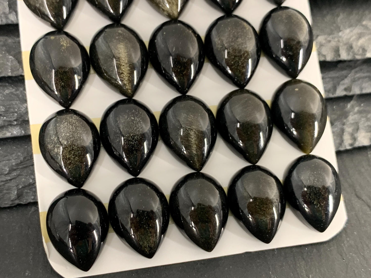Gold Obsidian pear 12x16mm cabochon